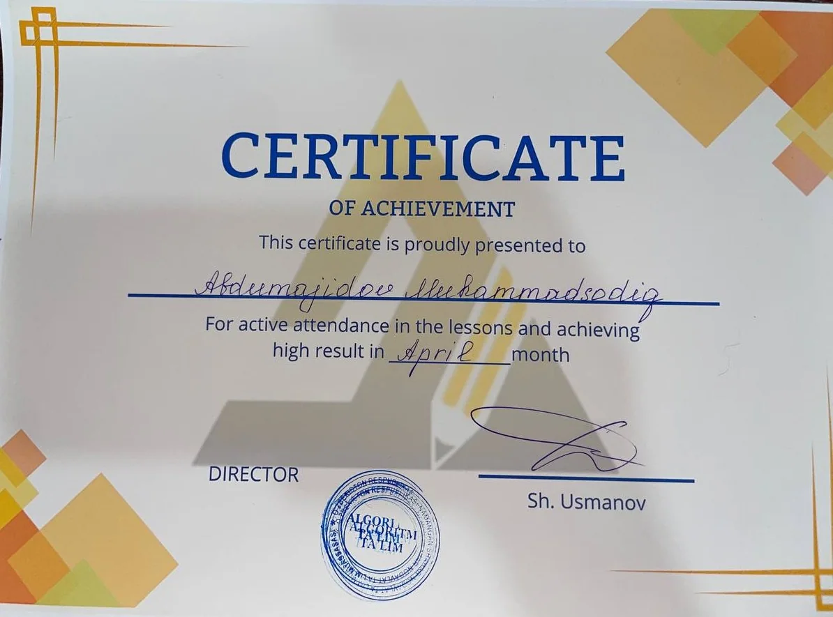 English achievement certificate