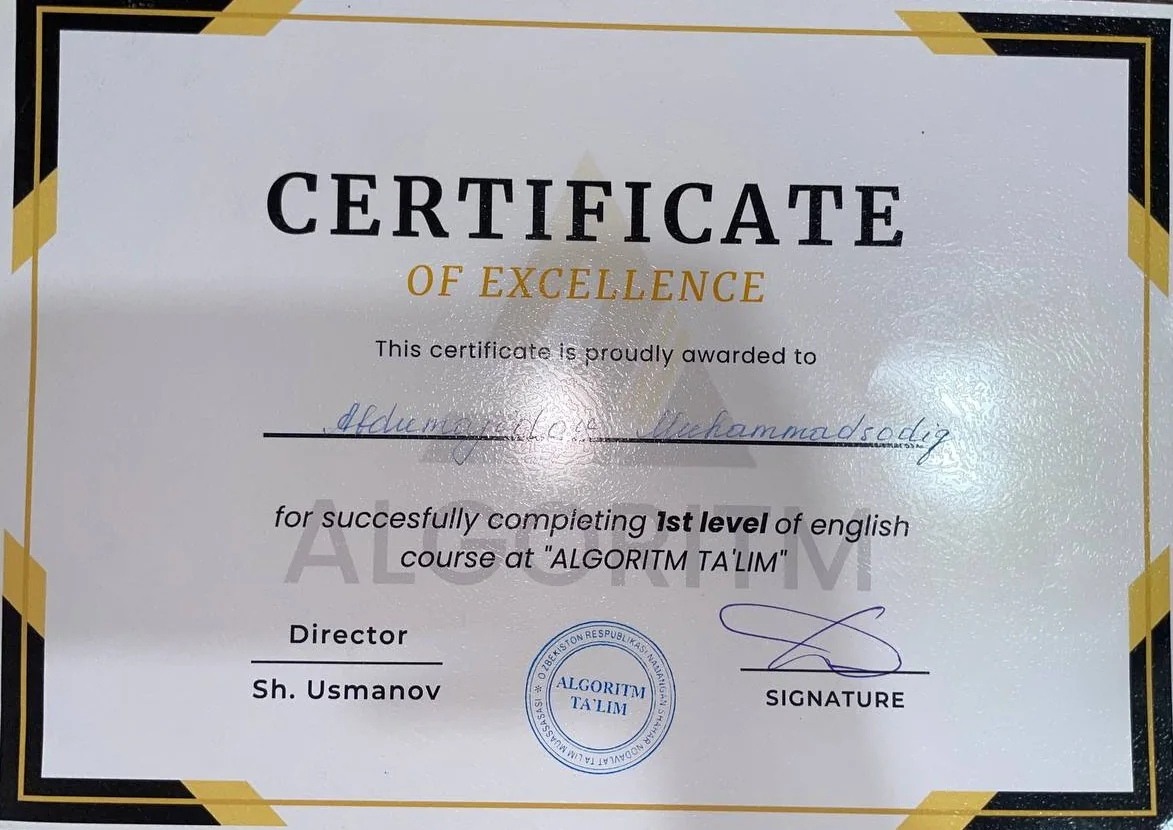 English level 1 certificate
