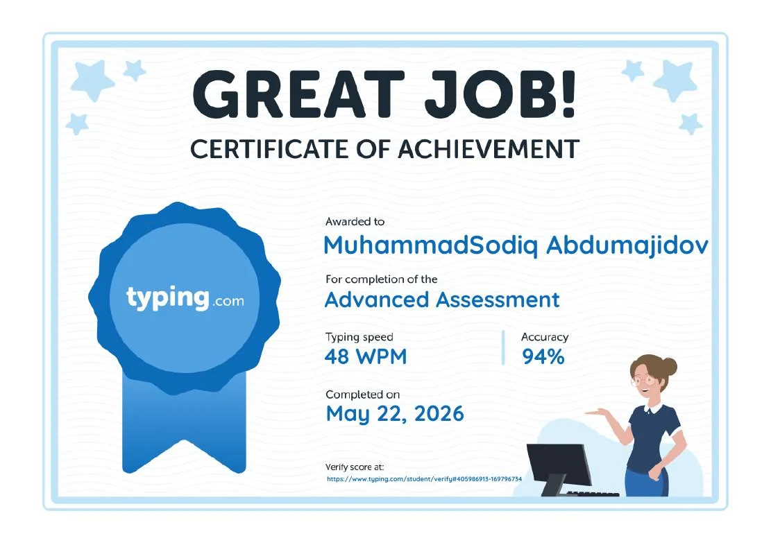 Typing.com Advanced Assessment sertifikati
